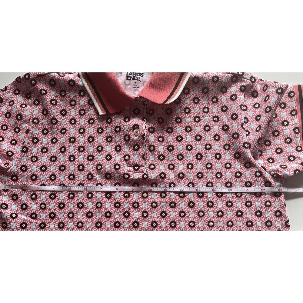 Lands' End Womens Size S 6-8 Polo Shirt Short Sleeve Floral Geometric 97% Cotton - Picture 8 of 8